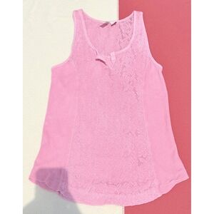 Y2K Mudd Pink Crochet Lace‎ Front Ribbed Tank Top Henley Neck Shirt Large